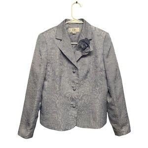 Vintage Y2K Era Le Suit Light Blue Formal Blazer with Floral Pin Detail 6P